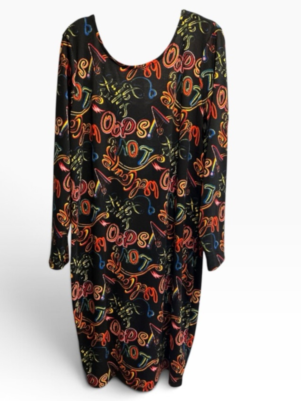 Black Neon Light Graphic Mini Dress "Oops Not Love" Plus Size 3X / 22W